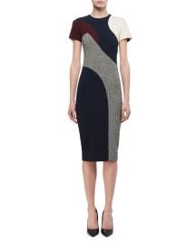 Victoria Beckham Short-Sleeve Patchwork Sheath Dress at Neiman Marcus